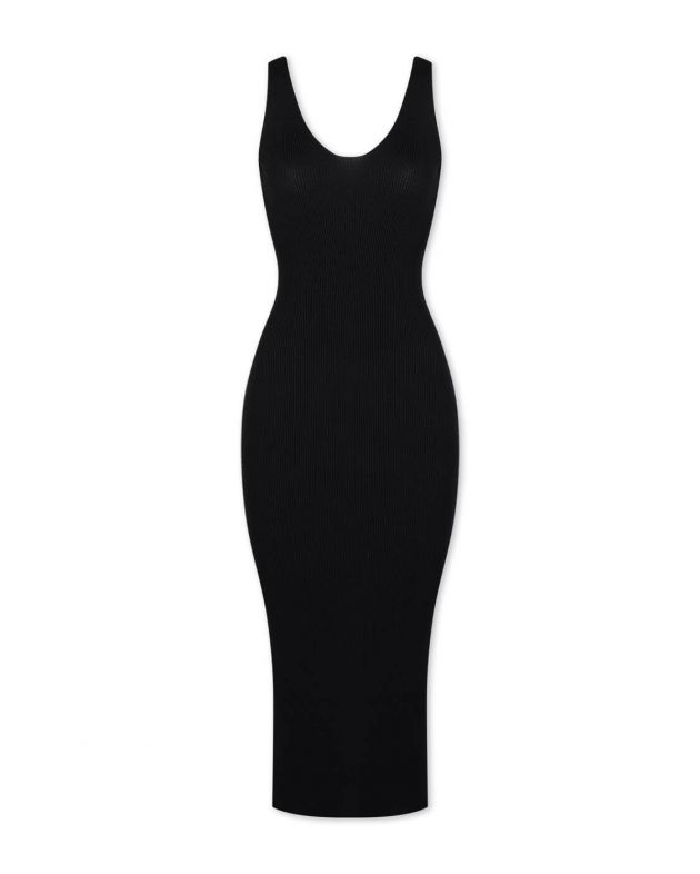 Трикотажное платье миди без рукавов, цвет черный - изображение 1