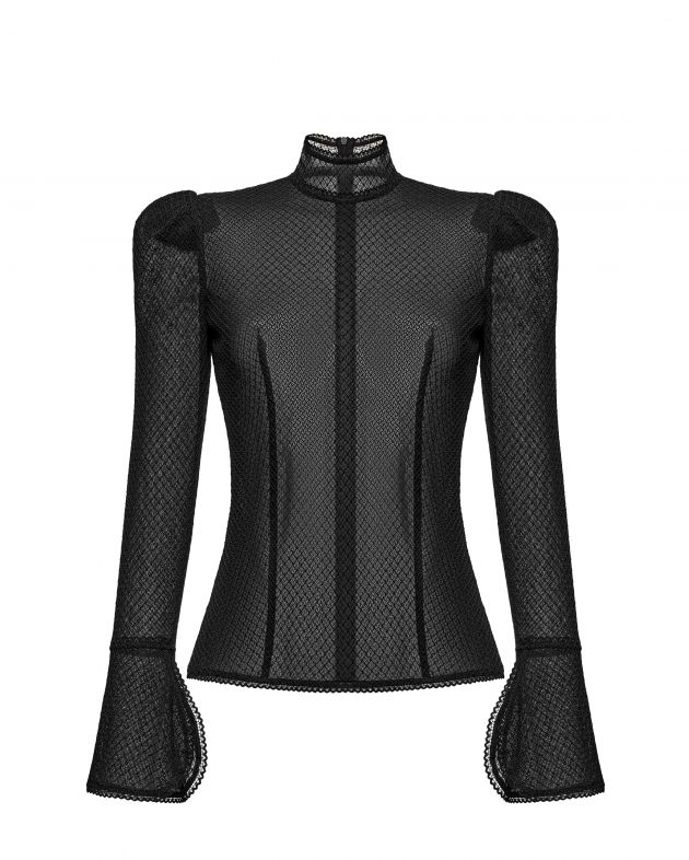 Mismos Блузка из сетки  прилегающего силуэта, цвет черный - изображение 1