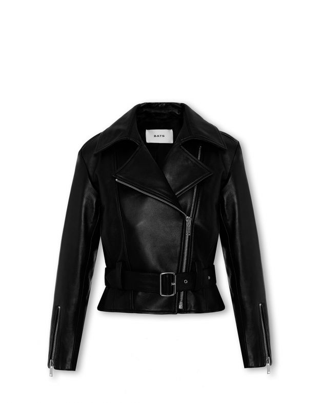 Кожаная куртка в стиле 80-х, цвет черный - изображение 1