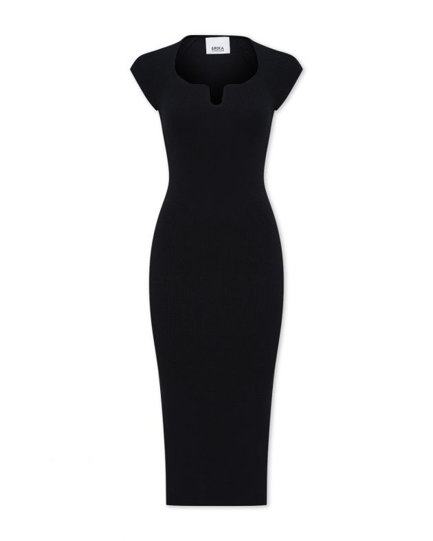 Платье миди в рубчик с фигурным вырезом, цвет черный - изображение 1