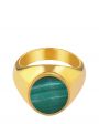 Gohar Кольцо-печатка с малахитом, цвет зеленый - миниатюра 1