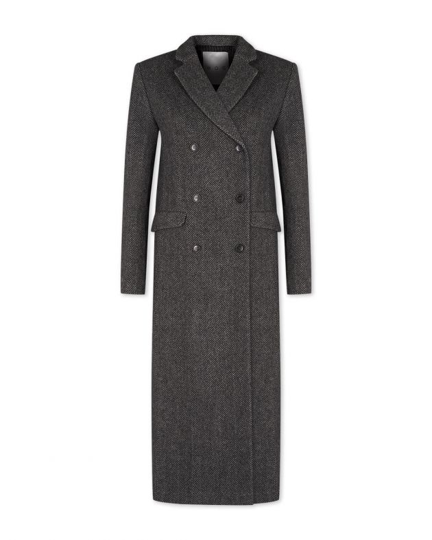Двубортное пальто из шерсти, цвет темно-серый - изображение 1