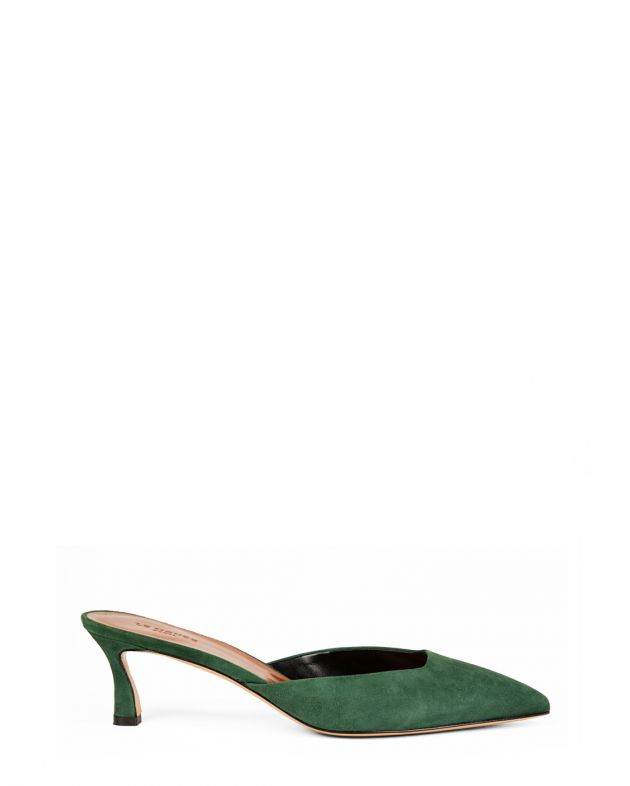 Замшевые мюли на каблуке kitten heel, цвет зеленый - изображение 1