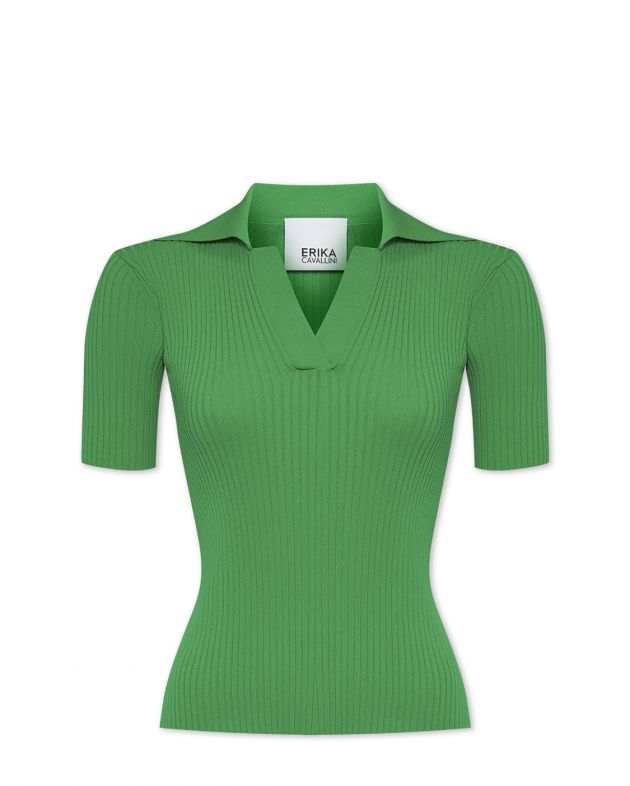 Рубашка-поло в рубчик, цвет зеленый - изображение 1