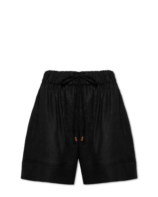 Льняные шорты с эластичным поясом, цвет черный - изображение 1