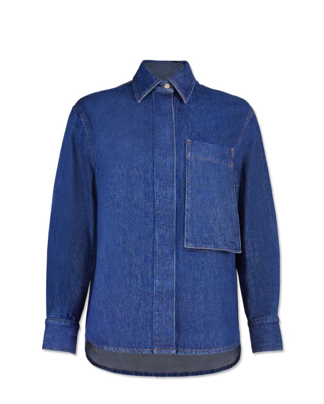 Джинсовая рубашка с накладным карманом, цвет синий - изображение 1