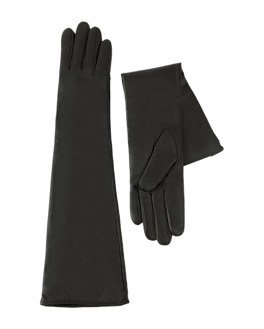 Удлиненные кожаные перчатки с шерстяным подкладом