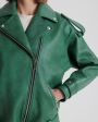 Кожаная куртка оверсайз с эффектом потертости, цвет зеленый - миниатюра 4