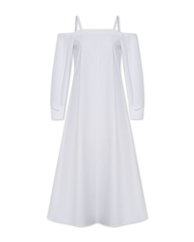 Платье миди с открытыми плечами, цвет белый - изображение 1