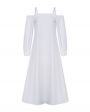 Платье миди с открытыми плечами, цвет белый - миниатюра 1