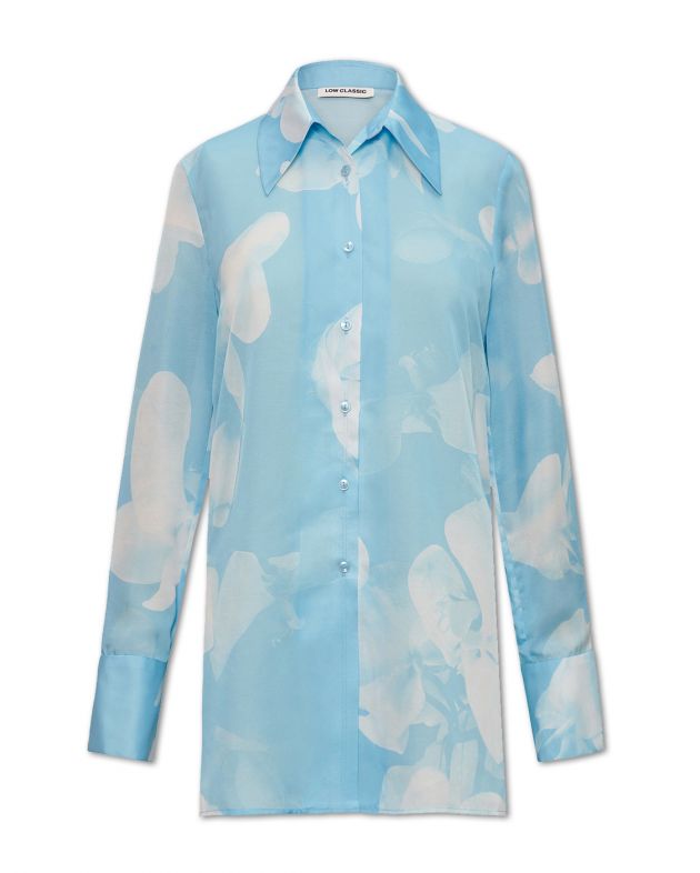 Рубашка оверсайз с цветочным принтом, цвет голубой - изображение 1