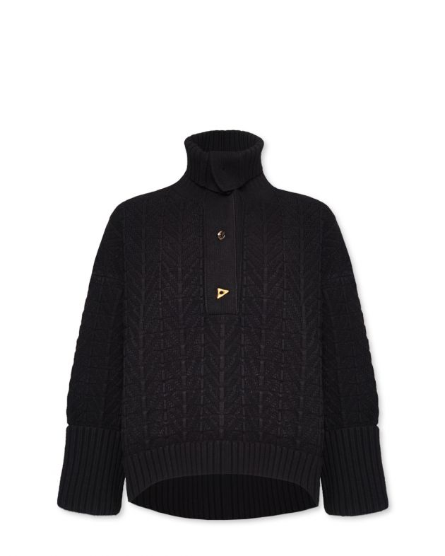 Оверсайз свитер Bay с воротником-поло, цвет черный - изображение 1