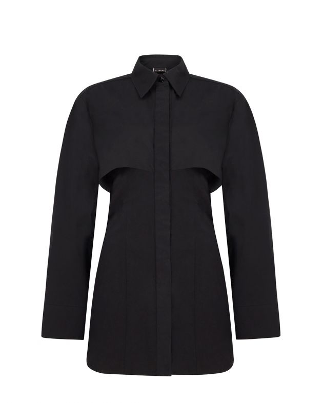 YUZEFI Платье-рубашка из хлопка, цвет черный - изображение 1