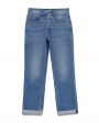 Укороченные джинсы со средней посадкой и потертостями, цвет голубой - миниатюра 1