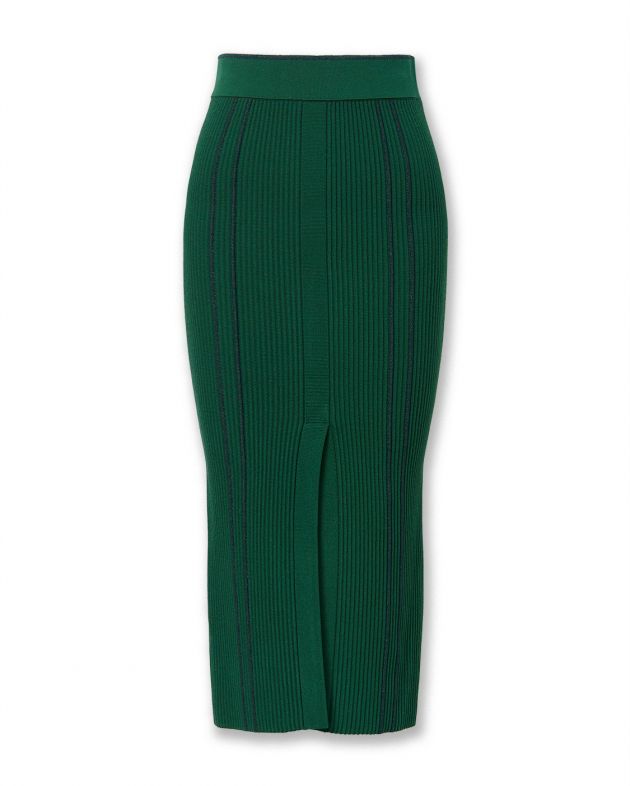Вязаная юбка миди с фронтальным разрезом, цвет темно-зеленый - изображение 1