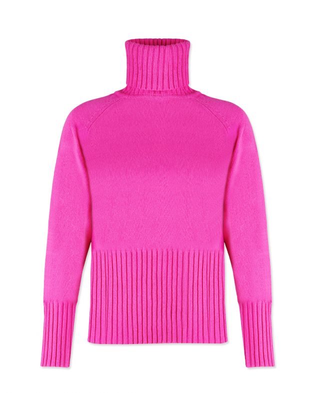 Шерстяной свитер с высоким воротником-стойкой, цвет розовый - изображение 1