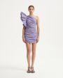 Платье из тафты со сборками и рукавом-цветком, цвет фиолетовый - миниатюра 2