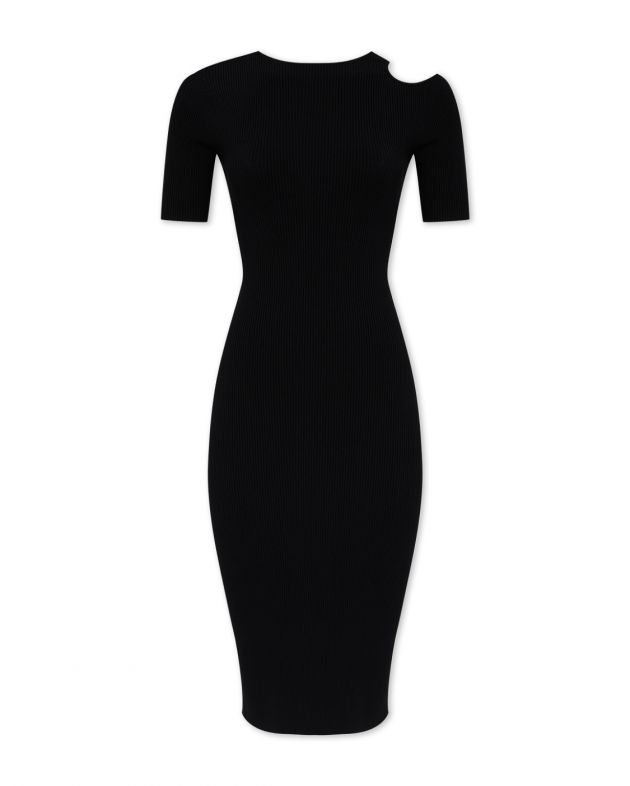 Платье миди в рубчик с вырезом на плече, цвет черный - изображение 1