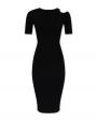 Платье миди в рубчик с вырезом на плече, цвет черный - миниатюра 1