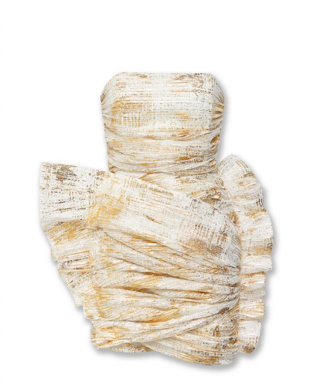 Платье-бюстье из золотистой ткани гофре, цвет золотой - изображение 1