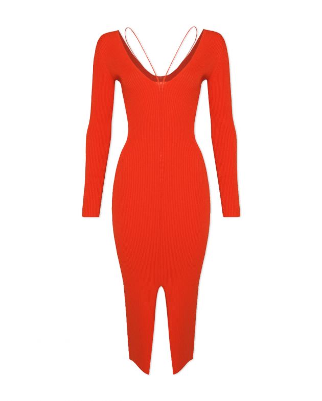 Платье Rivoli в рубчик с V-вырезом, цвет красный - изображение 1