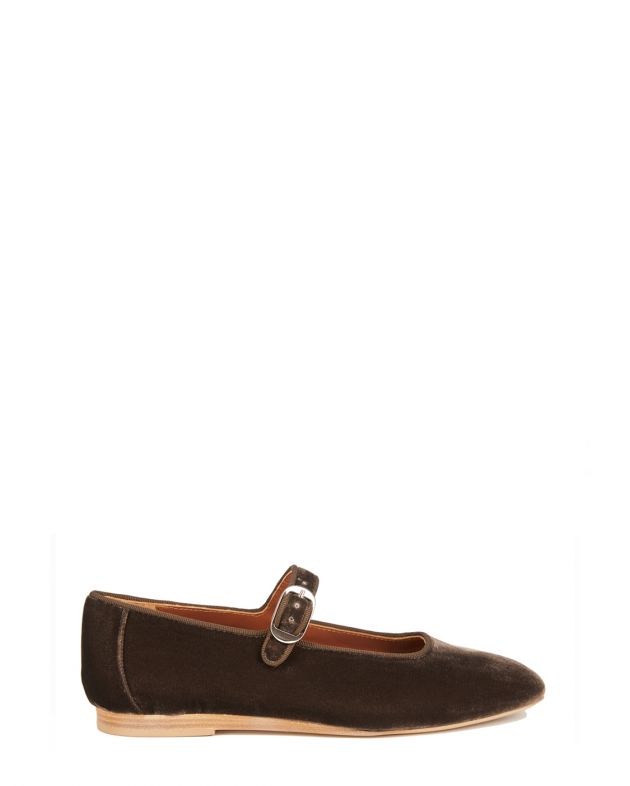 Бархатные туфли Mary Jane, цвет коричневый - изображение 1