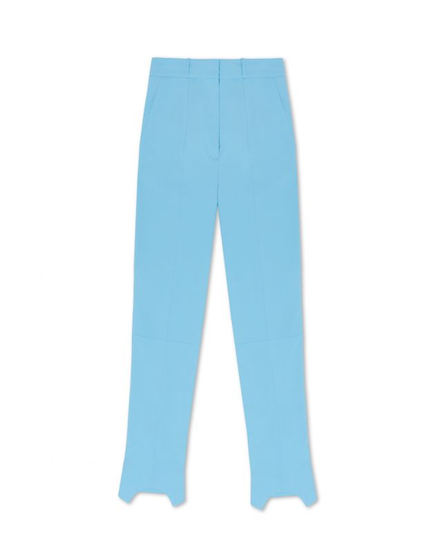 Прямые брюки с фигурными вырезами по низу изделия, цвет голубой - изображение 1