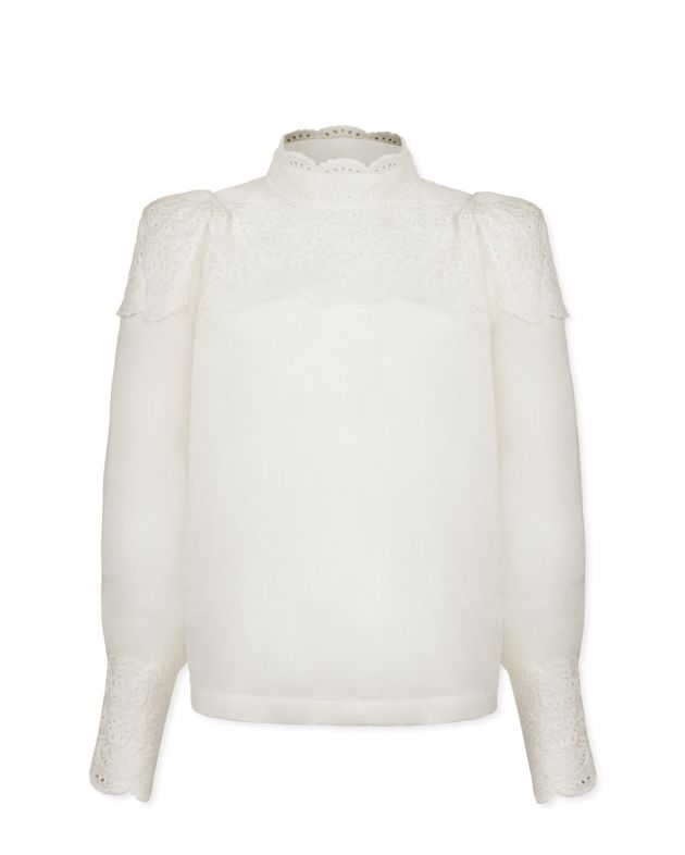 Блуза Vonna из рами с декором из английского кружева, цвет белый - изображение 1