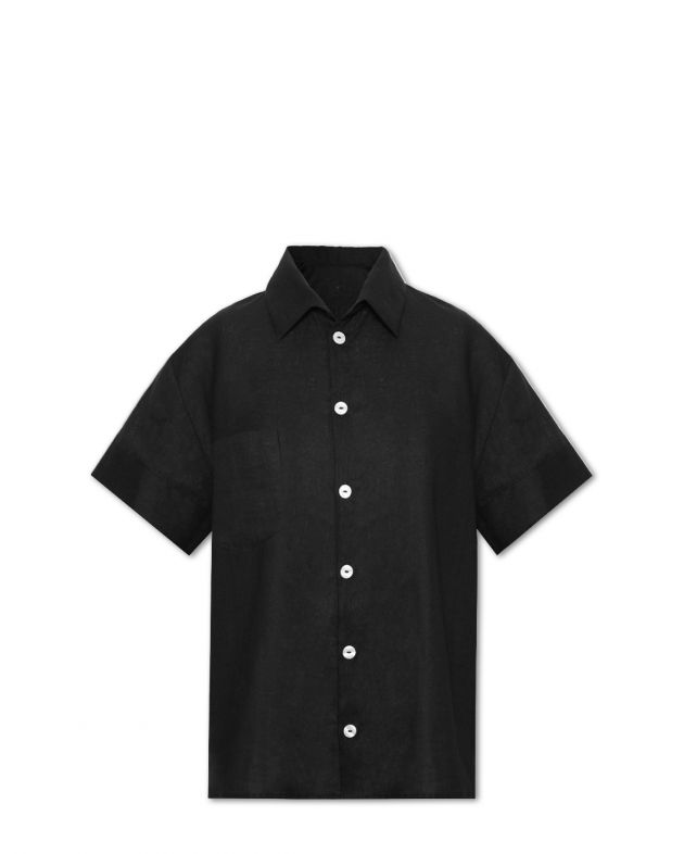 Льняная рубашка с коротким рукавом, цвет черный - изображение 1