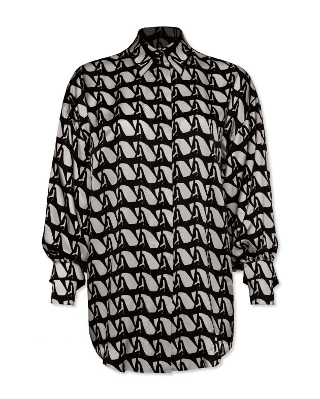 Блуза с геометричным принтом Rance из шелка, цвет черно-белый - изображение 1