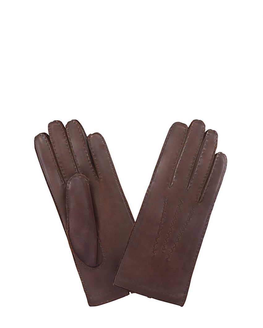 Кожаные перчатки с кашемировым подкладом и отстрочкой