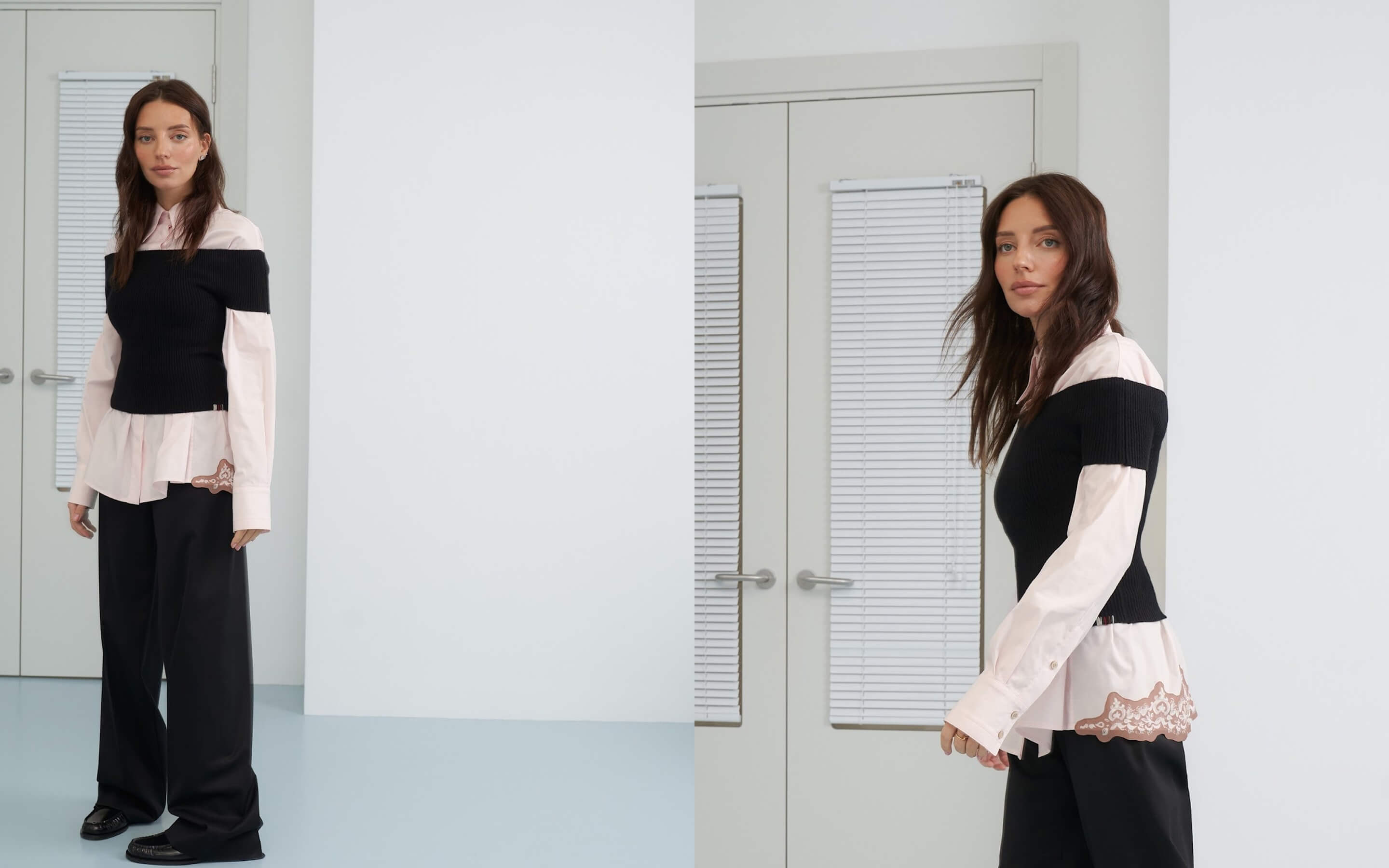 Рубашка COIS, топ extreme cashmere, брюки LOULOU DE SAISON, тренч Cordera, лоферы MIISTA.