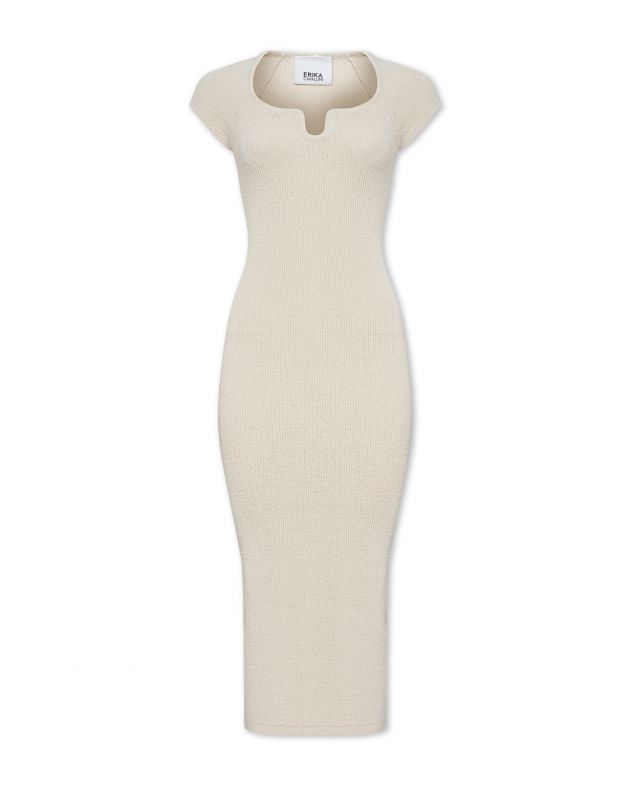 Платье миди в рубчик с фигурным вырезом, цвет молочный - изображение 1