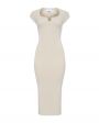 Платье миди в рубчик с фигурным вырезом, цвет молочный - миниатюра 1