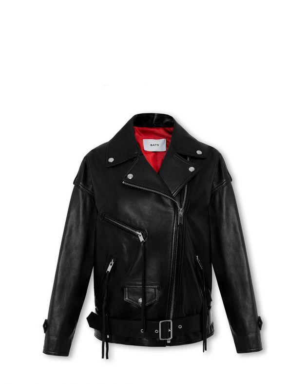 Кожаная куртка оверсайз из гладкой кожи, цвет черный - изображение 1