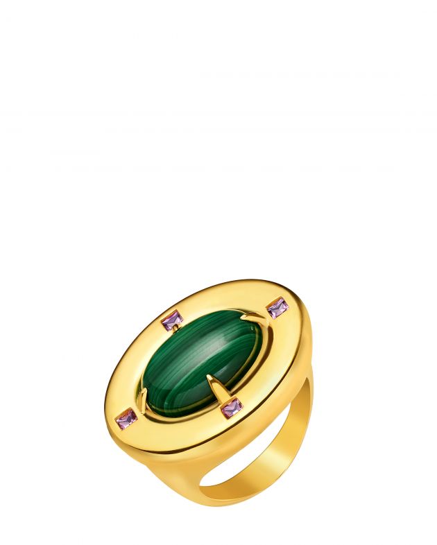 Moonka Кольцо с малахитом и аметистами AI, цвет зеленый - изображение 1