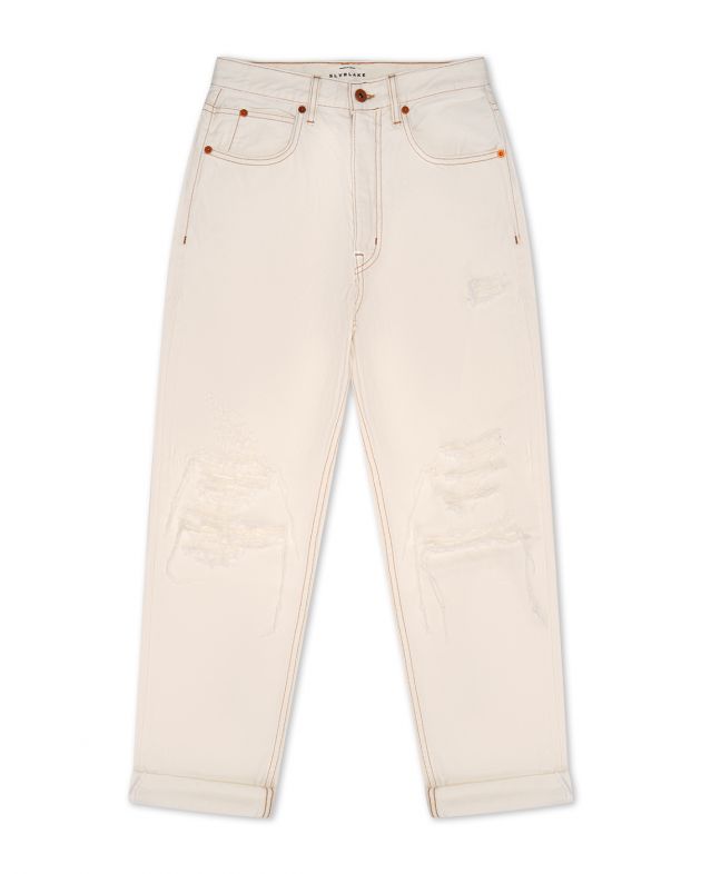 SLVRLAKE Прямые джинсы Dakota с вырезами и отворотами, цвет белый - изображение 1