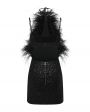 Платье мини с пайетками и перьями, цвет черный - миниатюра 1