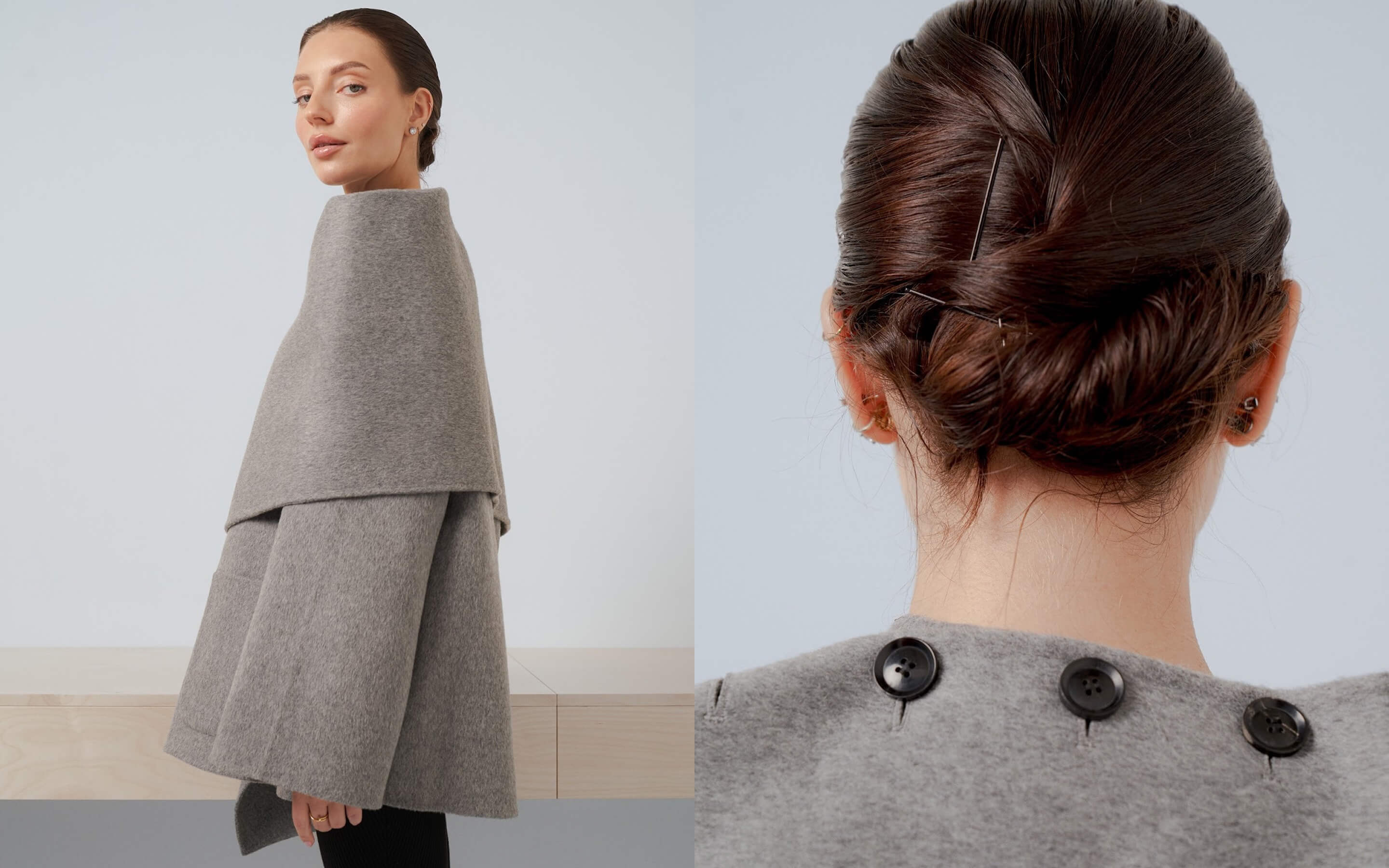 Пальто COIS, леггинсы AUTENTIMENTS, шпилька Hairmates.