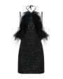 Платье мини с пайетками и перьями, цвет черный - миниатюра 2