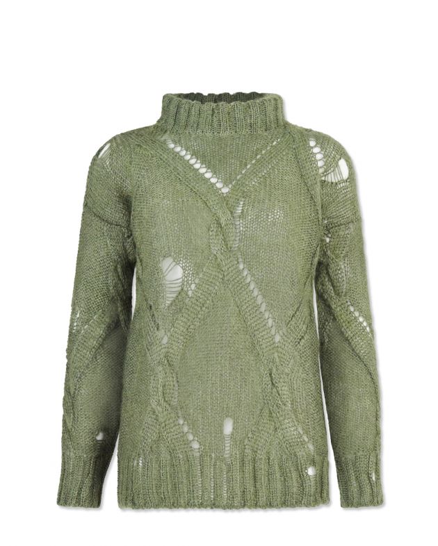 Объемный свитер с косами, цвет зеленый - изображение 1