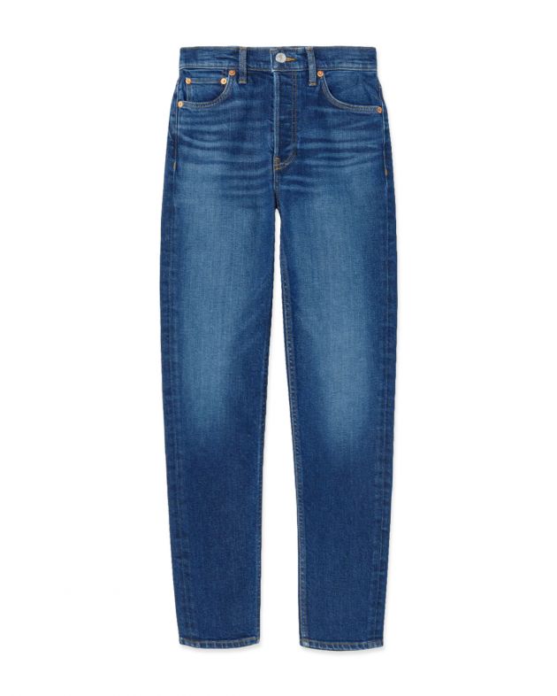Re/Done Эластичные укороченные джинсы в стиле 90-х, цвет синий - изображение 1