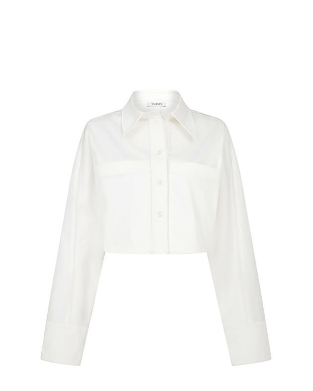 Укороченная рубашка с акцентными карманами, цвет белый - изображение 1