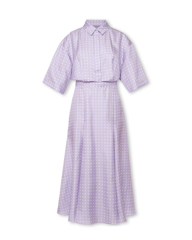 Платье миди из шелка в горох, цвет лиловый - изображение 1