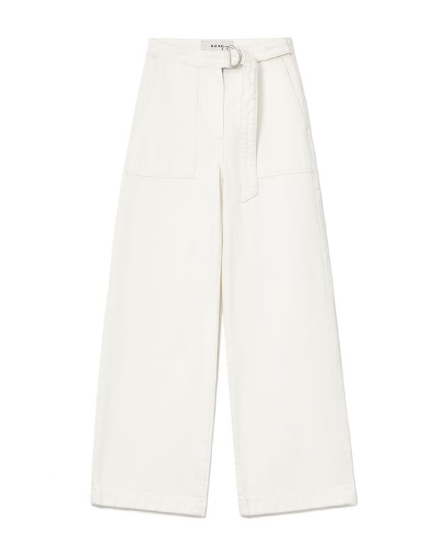 Широкие джинсы Lora c поясом и накладными карманами, цвет кремовый - изображение 1