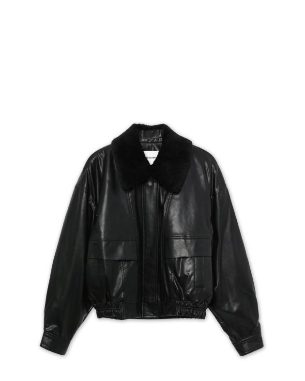 Low Classic Кожаная куртка со съемным меховым воротником, цвет черный - изображение 1
