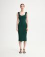 Вязаное платье миди с корсетными линиями, цвет темно-зеленый - миниатюра 2