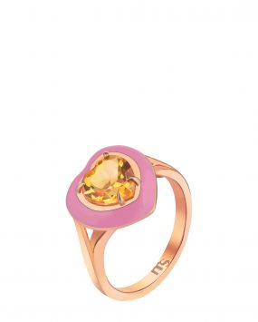 Кольцо с цитрином и розовой эмалью Courage