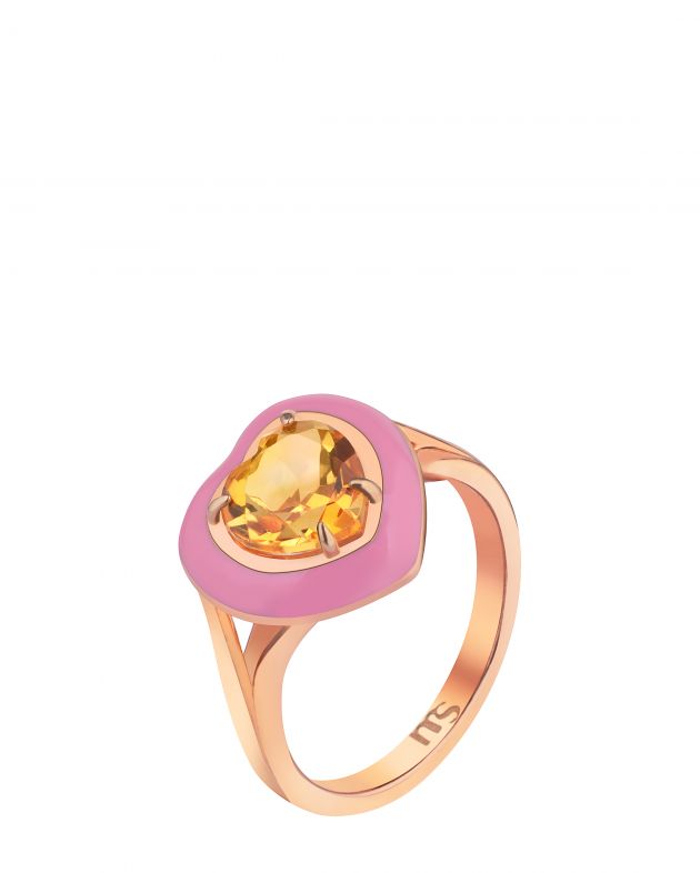 Moonka Кольцо с цитрином и розовой эмалью Courage, цвет желтый - изображение 1