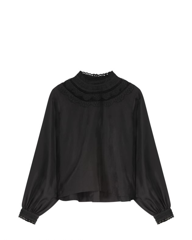 Шелковая блуза Alma с английской вышивкой, цвет черный - изображение 1